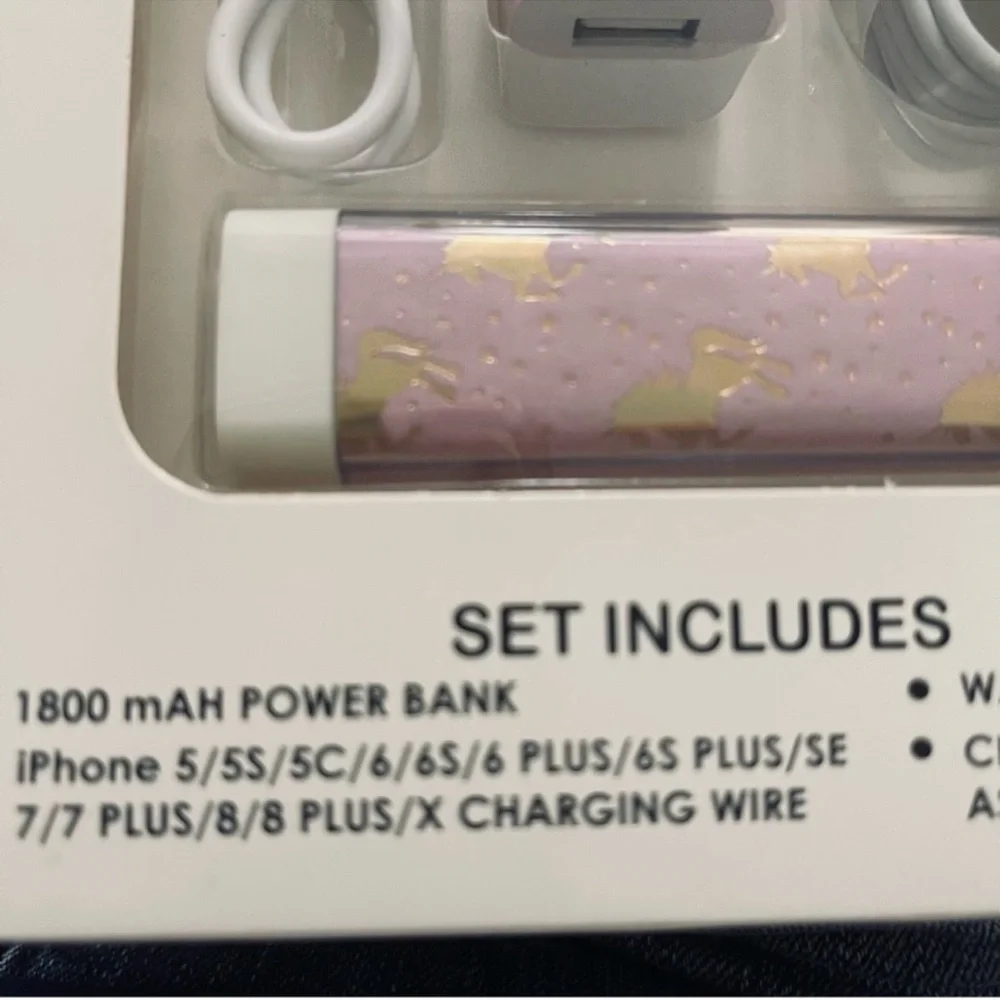 NEW Power Set Charge Mobile Devices Anywhere Power Bank Cables Adaptor Pink